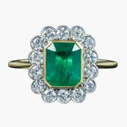 Edwardian Style Emerald Diamond Cluster Ring 2.13ct Emerald