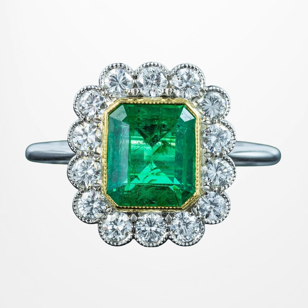 Edwardian Style Emerald Diamond Cluster Ring 2.28ct Emerald Main image