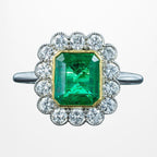 Edwardian Style Emerald Diamond Cluster Ring 2.28ct Emerald