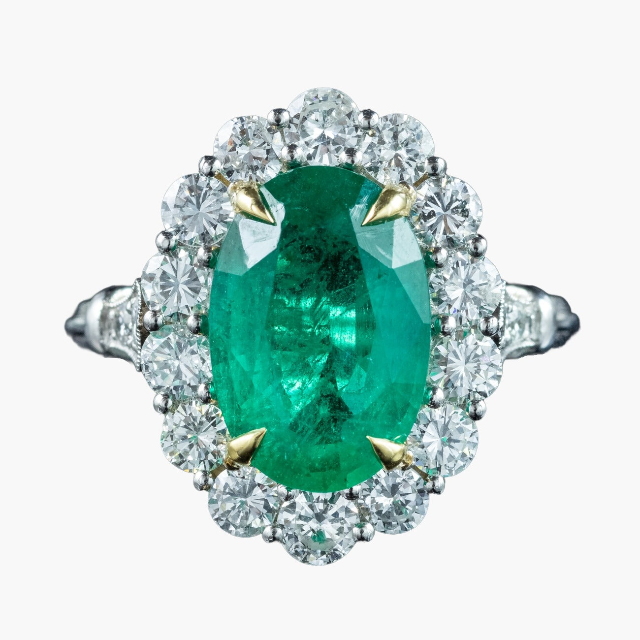 Edwardian Style Emerald Diamond Cluster Ring 3.69ct Emerald Main image