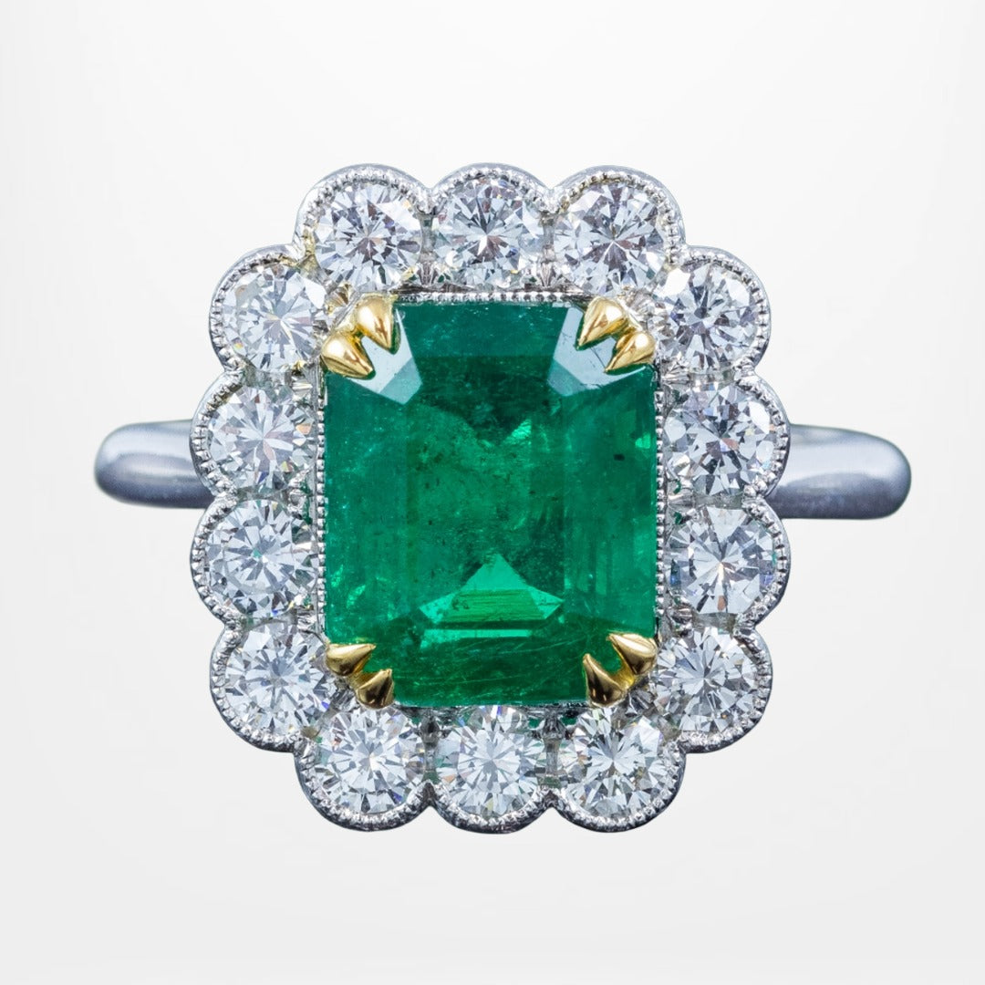 Edwardian Style Emerald Diamond Cluster Ring 3.73ct Emerald Main image
