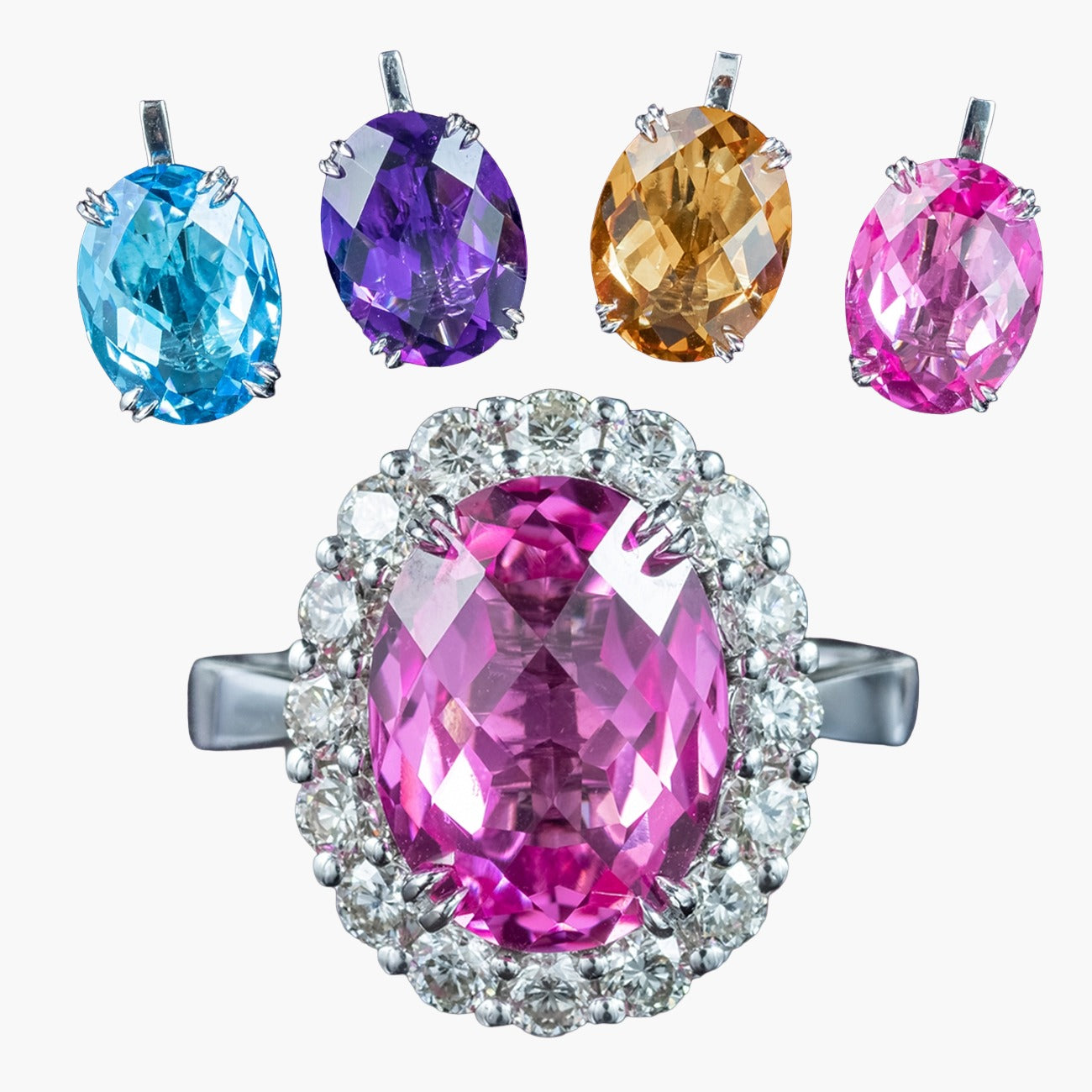 Edwardian Style Interchangeable Multi-Gemstone Cluster Ring With Box