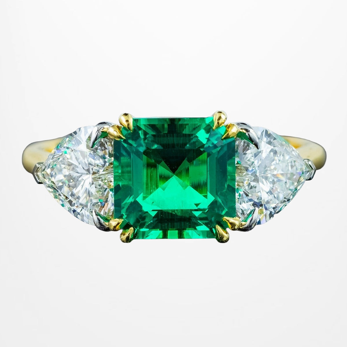 Edwardian Style Lab Grown Emerald Diamond Heart Trilogy Ring With Cert Main image