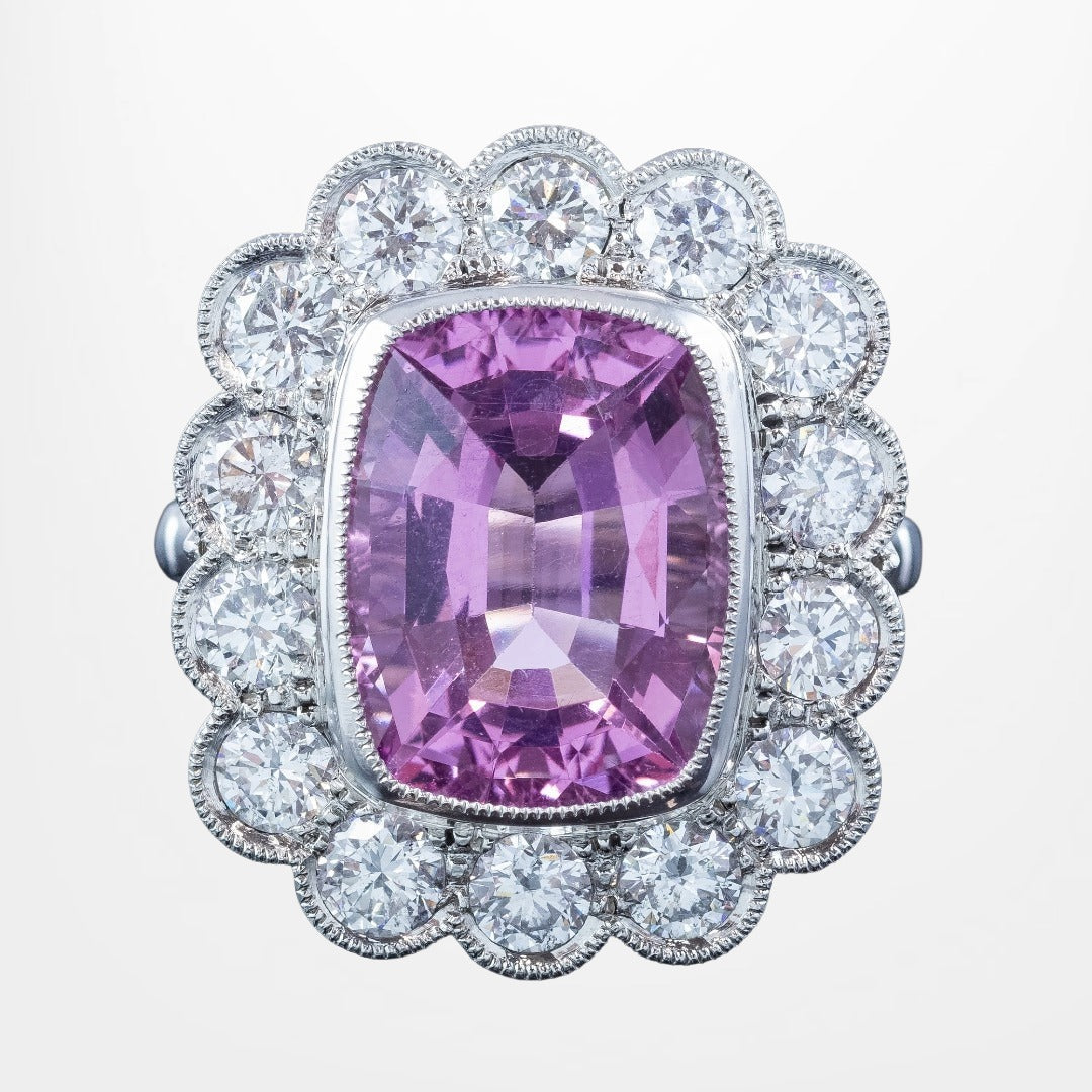 Edwardian Style Morganite Diamond Cluster Cocktail Ring 6.83ct Morganite With Cert Main image
