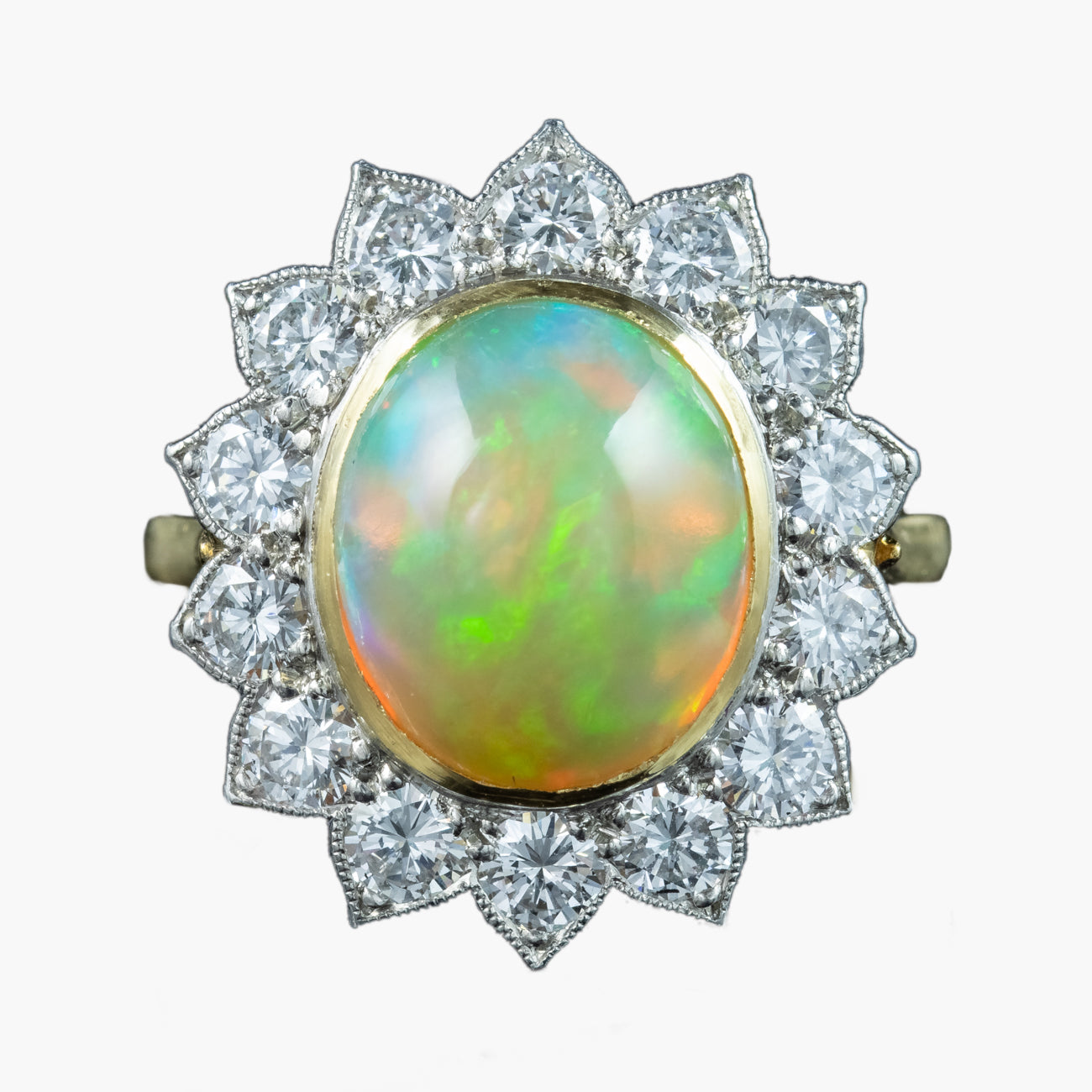 Edwardian Style Opal Diamond Flower Cluster Ring 3.1ct Opal Main image