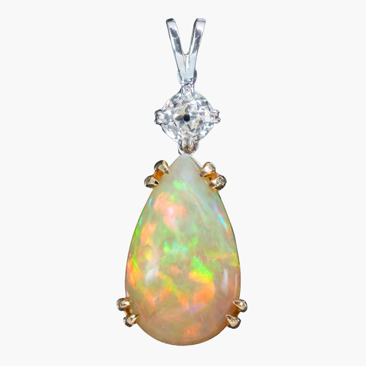 Edwardian Style Opal Diamond Pendant 18ct Gold 5.46ct Opal Main image