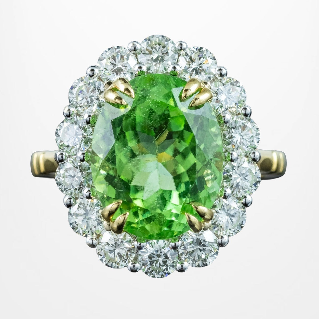 Edwardian Style Peridot Diamond Cluster Ring 6.89ct Peridot With Cert Main image