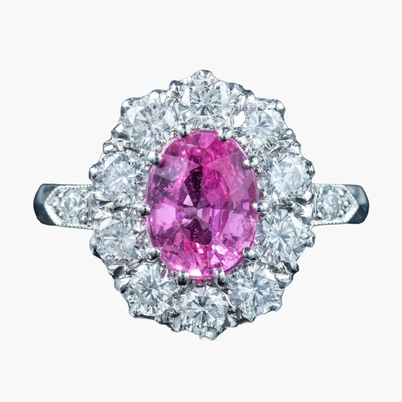 Edwardian Style Pink Sapphire Diamond Cluster Ring 1.75ct Sapphire Main image
