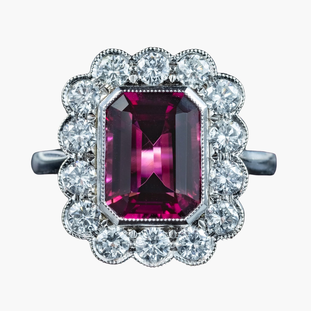 Edwardian Style Pink Tourmaline Diamond Cluster Ring 3.10ct Tourmaline Main image