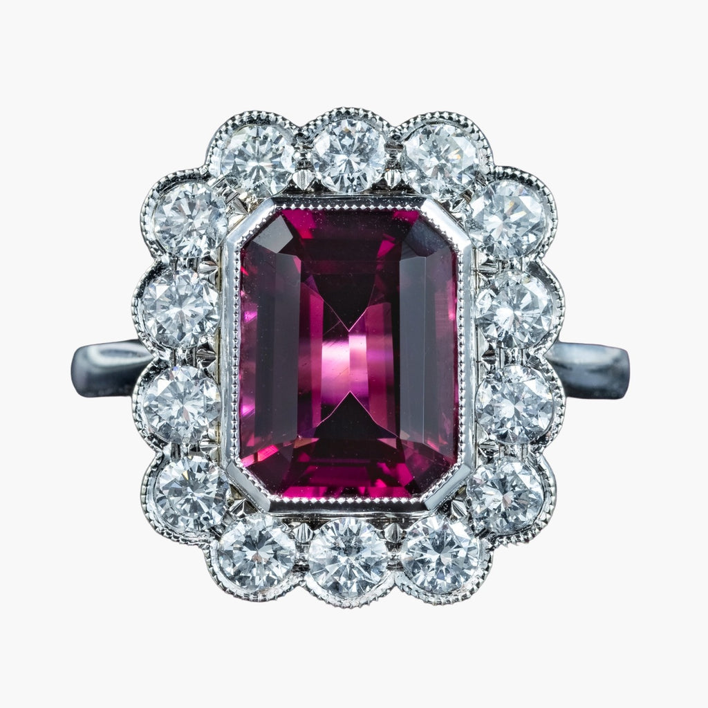 Edwardian Style Pink Tourmaline Diamond Cluster Ring 3.10ct Tourmaline