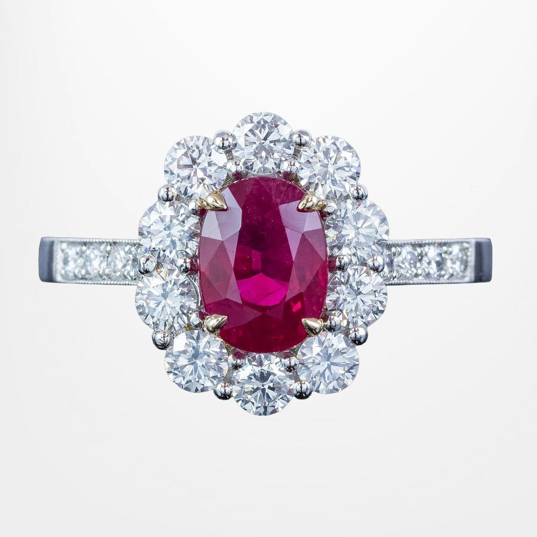 Edwardian Style Ruby Diamond Daisy Cluster Ring 1.67ct Ruby Main image