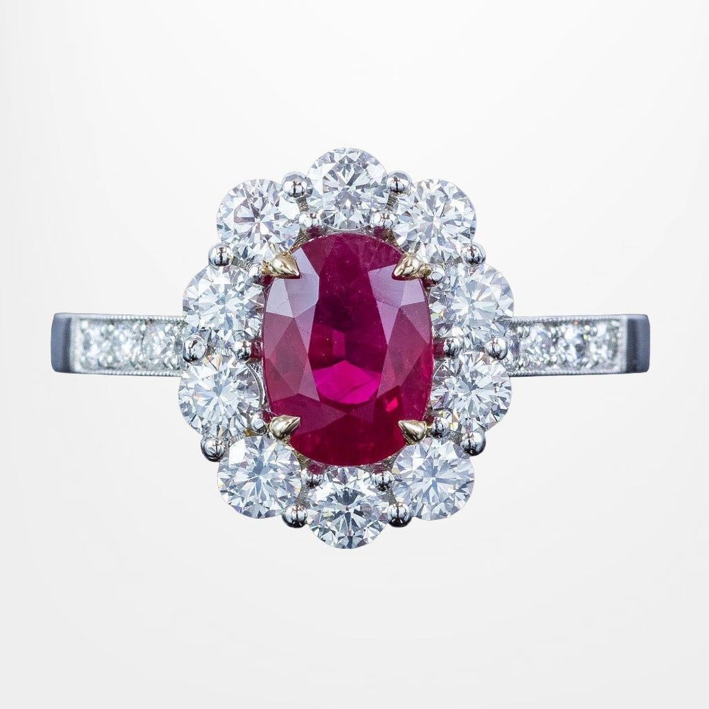 Edwardian Style Ruby Diamond Daisy Cluster Ring 1.67ct Ruby