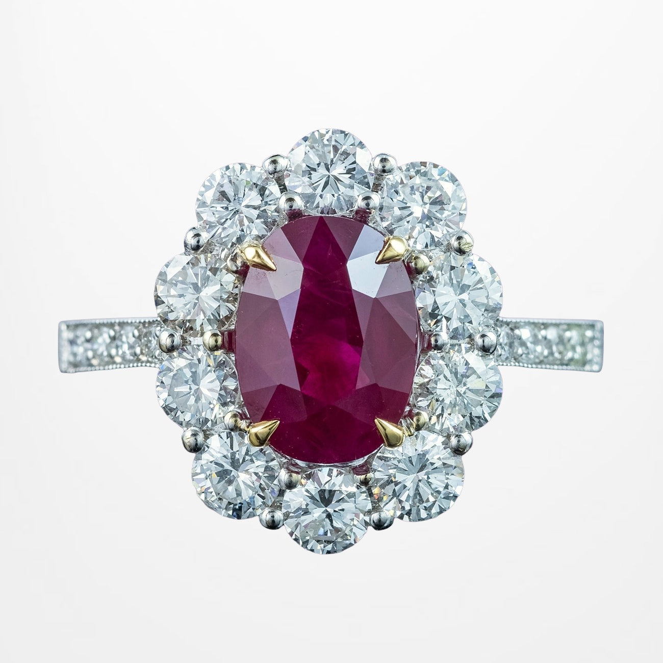 Edwardian Style Ruby Diamond Daisy Cluster Ring 2.12ct Burmese Ruby Main image