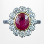 Edwardian Style Ruby Diamond Daisy Cluster Ring 3.22ct Ruby