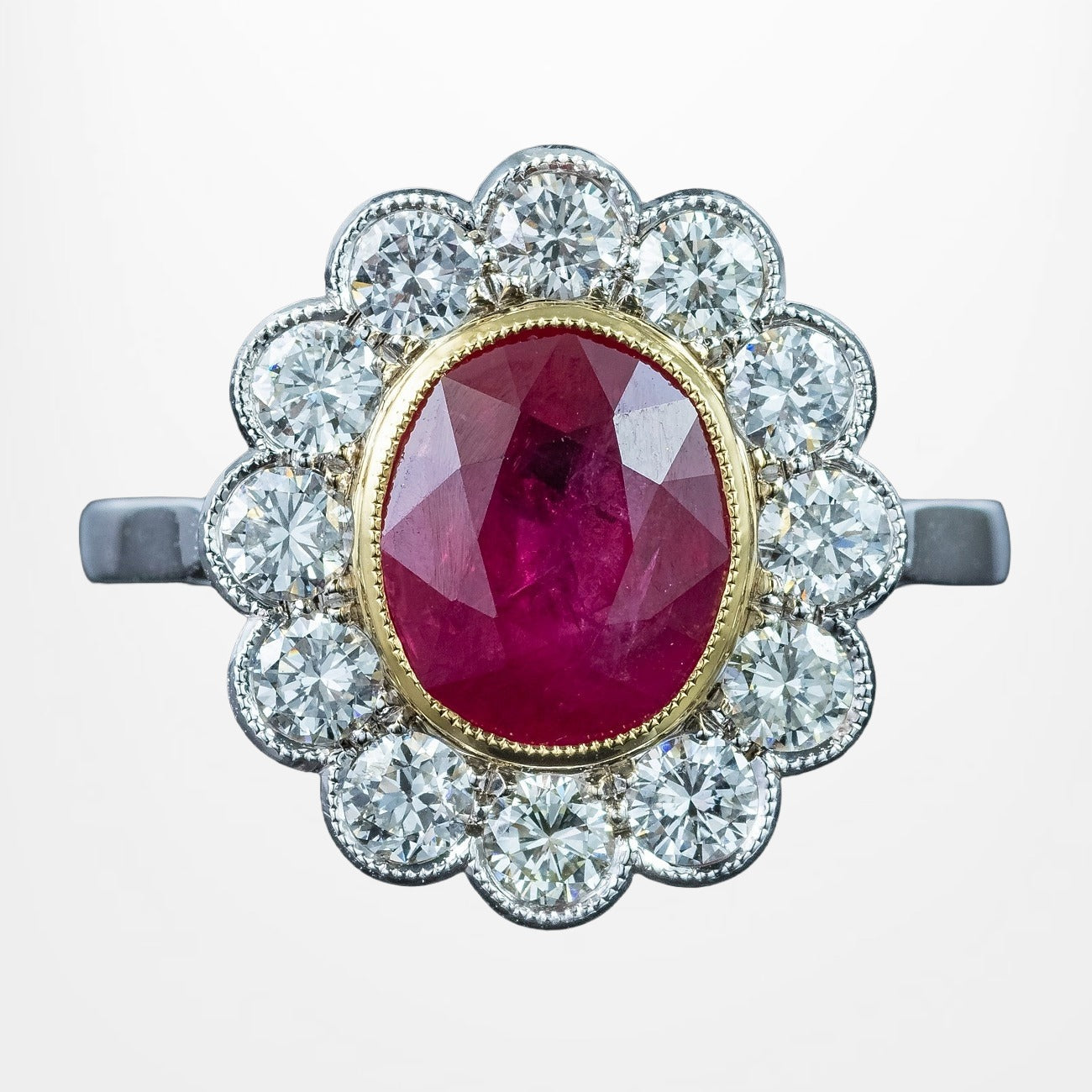 Edwardian Style Ruby Diamond Daisy Cluster Ring 3.22ct Ruby