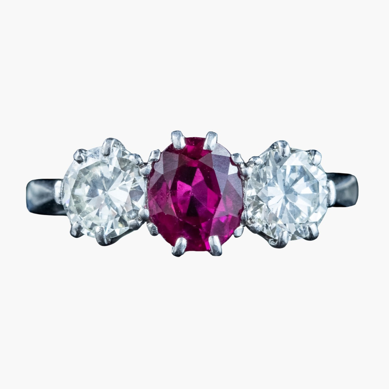 Edwardian Style Ruby Diamond Trilogy Ring 0.90ct Ruby 1.6ct Diamond Main image