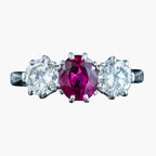 Edwardian Style Ruby Diamond Trilogy Ring 0.90ct Ruby 1.6ct Diamond