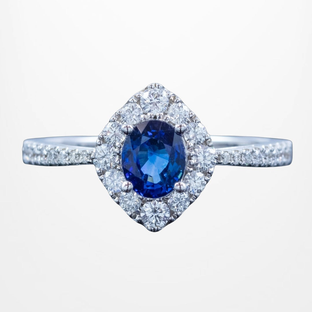 Edwardian Style Sapphire Diamond Cluster Ring 0.76ct Blue Sapphire Main image