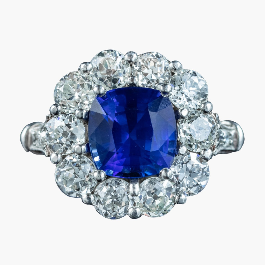 Edwardian Style Sapphire Diamond Cluster Ring 2.42ct Natural Sapphire