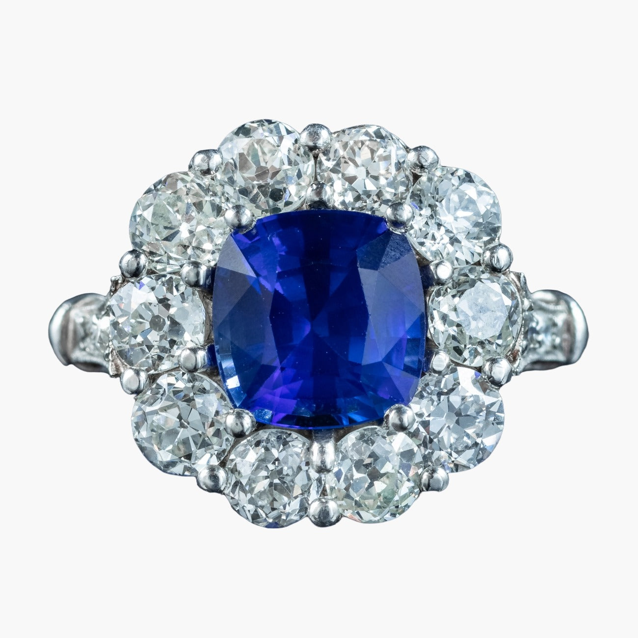 Edwardian Style Sapphire Diamond Cluster Ring 2.42ct Natural Sapphire
