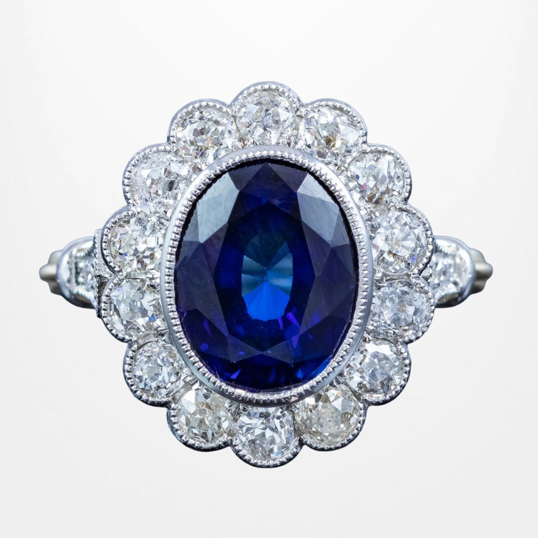 Edwardian Style Sapphire Diamond Cluster Ring 3.44ct Blue Sapphire Main image