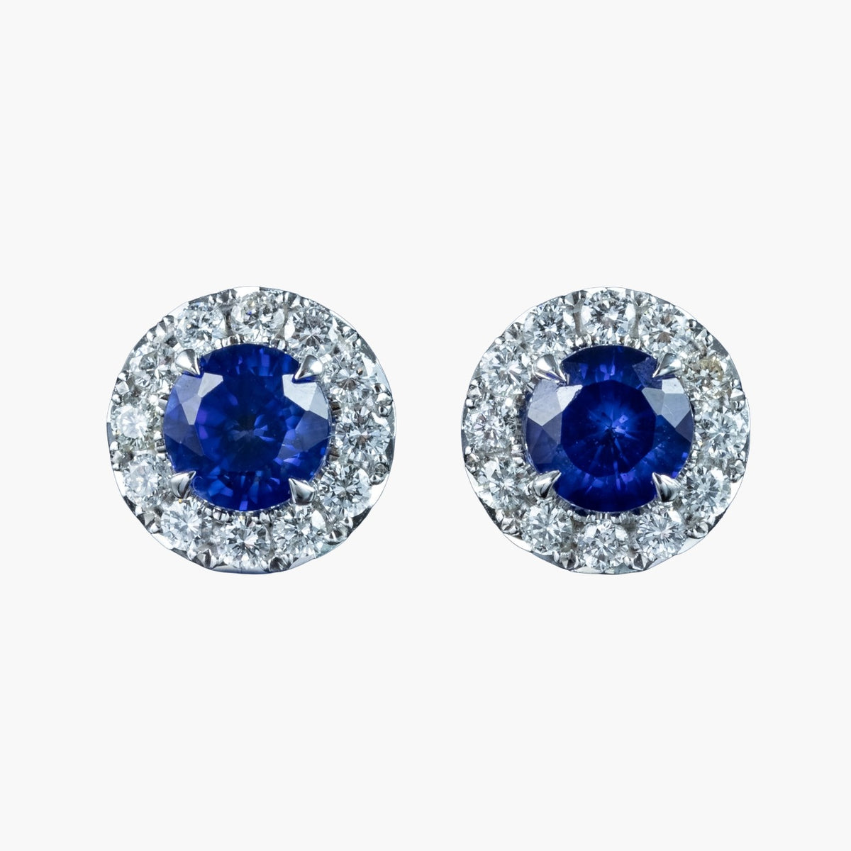 Edwardian Style Sapphire Diamond Cluster Stud Earrings 18ct Gold 2.3ct Sapphire Main image
