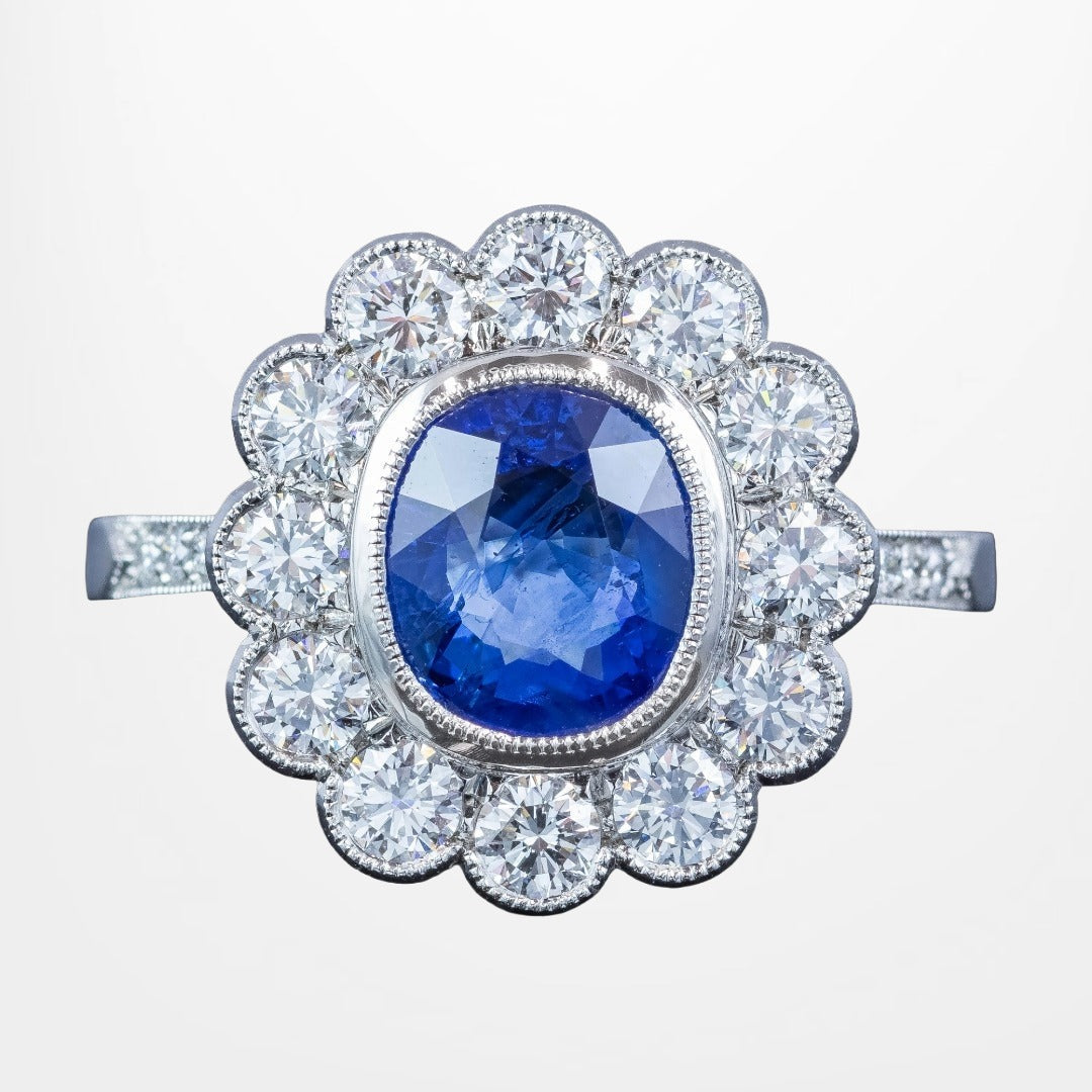 Edwardian Style Sapphire Diamond Daisy Cluster Ring 2.58ct Sapphire Main image