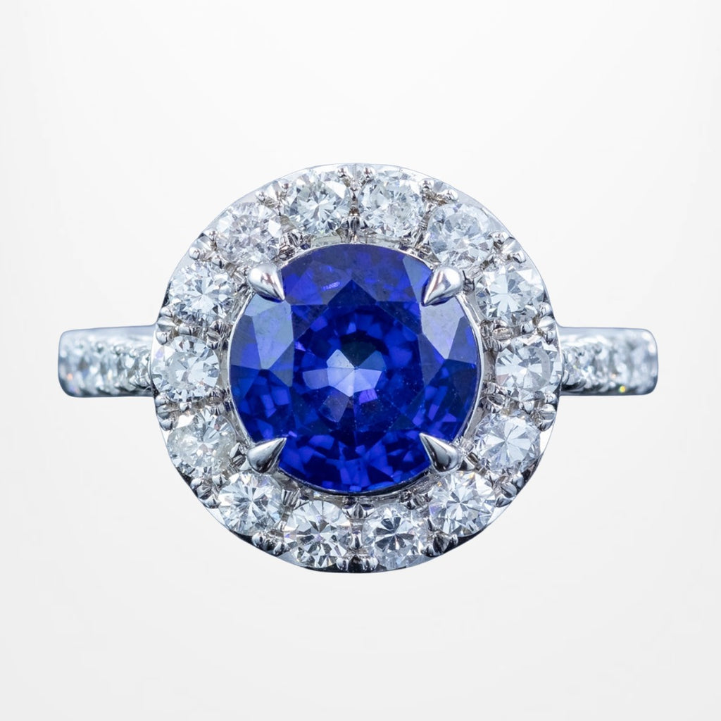 Edwardian Style Sapphire Diamond Halo Cluster Ring 2.66ct Blue Sapphire