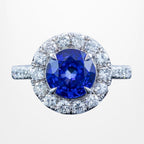 Edwardian Style Sapphire Diamond Halo Cluster Ring 2.66ct Blue Sapphire