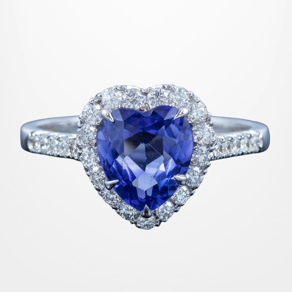 Edwardian Style Sapphire Diamond Heart Cluster Ring 2.37ct Blue Sapphire