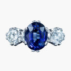 Edwardian Style Sapphire Diamond Trilogy Ring 2ct Sapphire