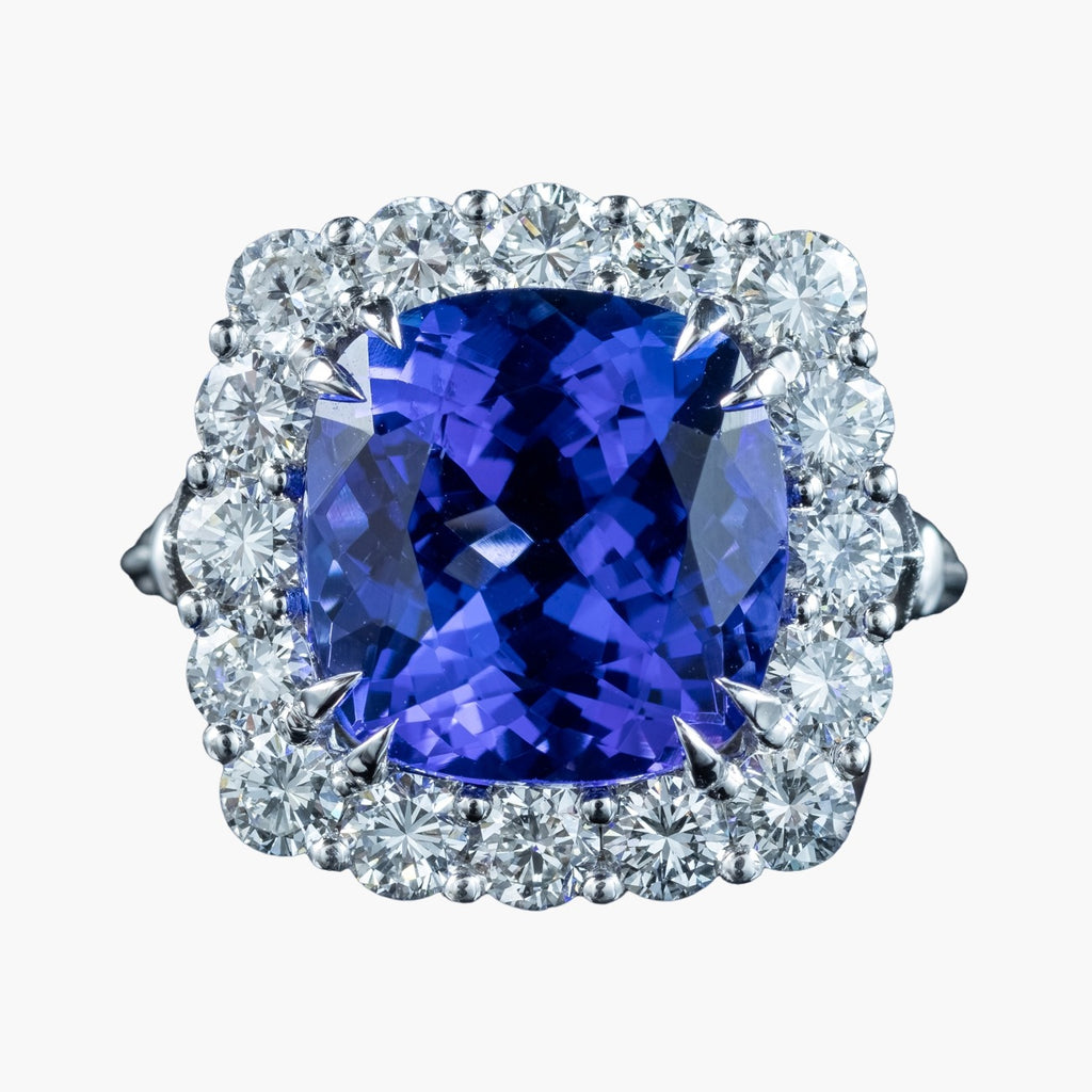Edwardian Style Tanzanite Diamond Cluster Ring 5.94ct Tanzanite