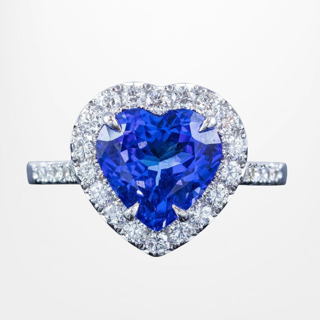 Edwardian Style Tanzanite Diamond Heart Cluster Ring 3.28ct Tanzanite Main image