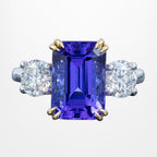 Edwardian Style Tanzanite Diamond Trilogy Ring 6.10ct Tanzanite