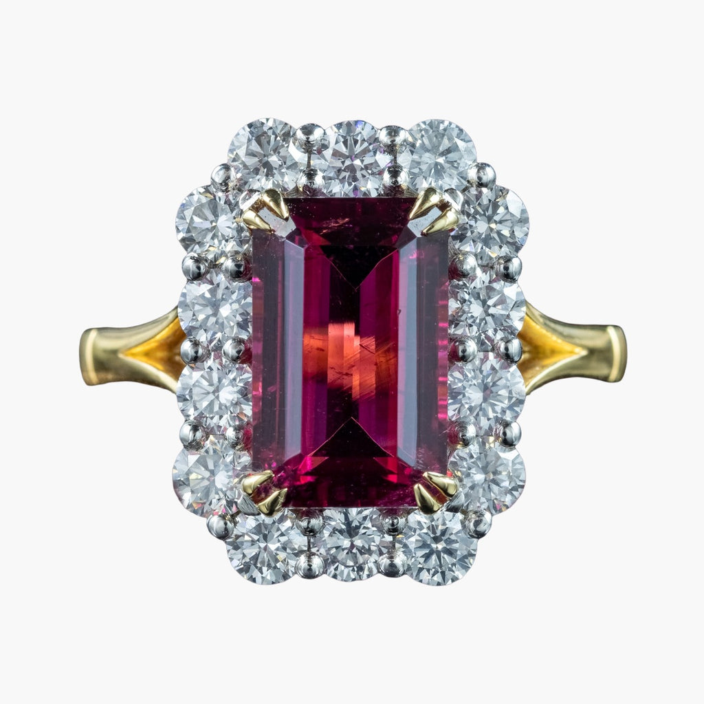 Edwardian Style Tourmaline Diamond Cluster Ring 3.86ct Pink Tourmaline