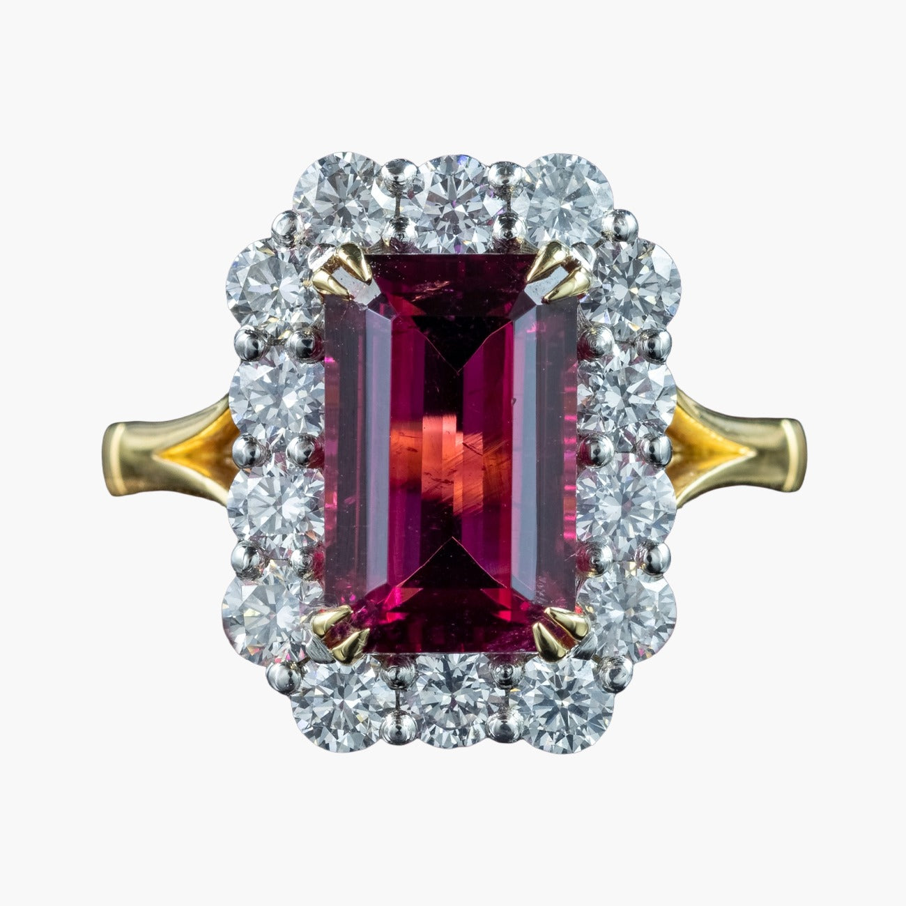Edwardian Style Tourmaline Diamond Cluster Ring 3.86ct Pink Tourmaline