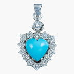 Edwardian Style Turquoise Diamond Heart Pendant Platinum