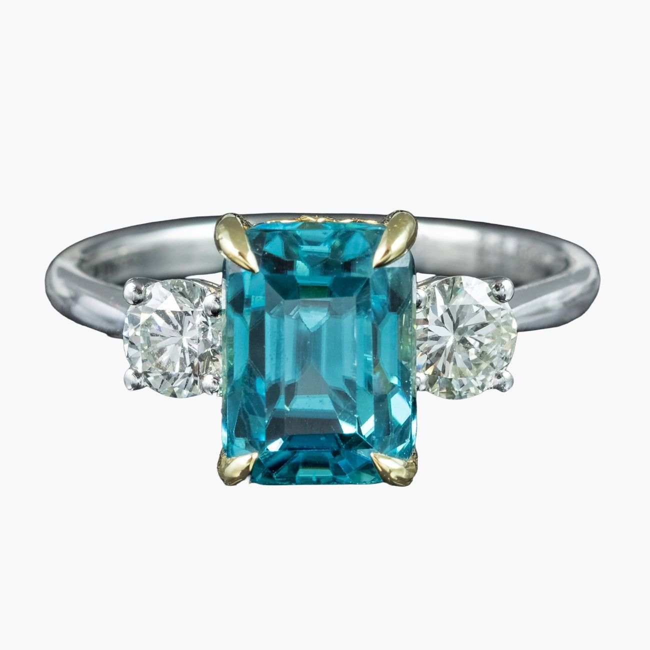 Edwardian Style Zircon Diamond Trilogy Ring 5.88ct Blue Zircon Main image