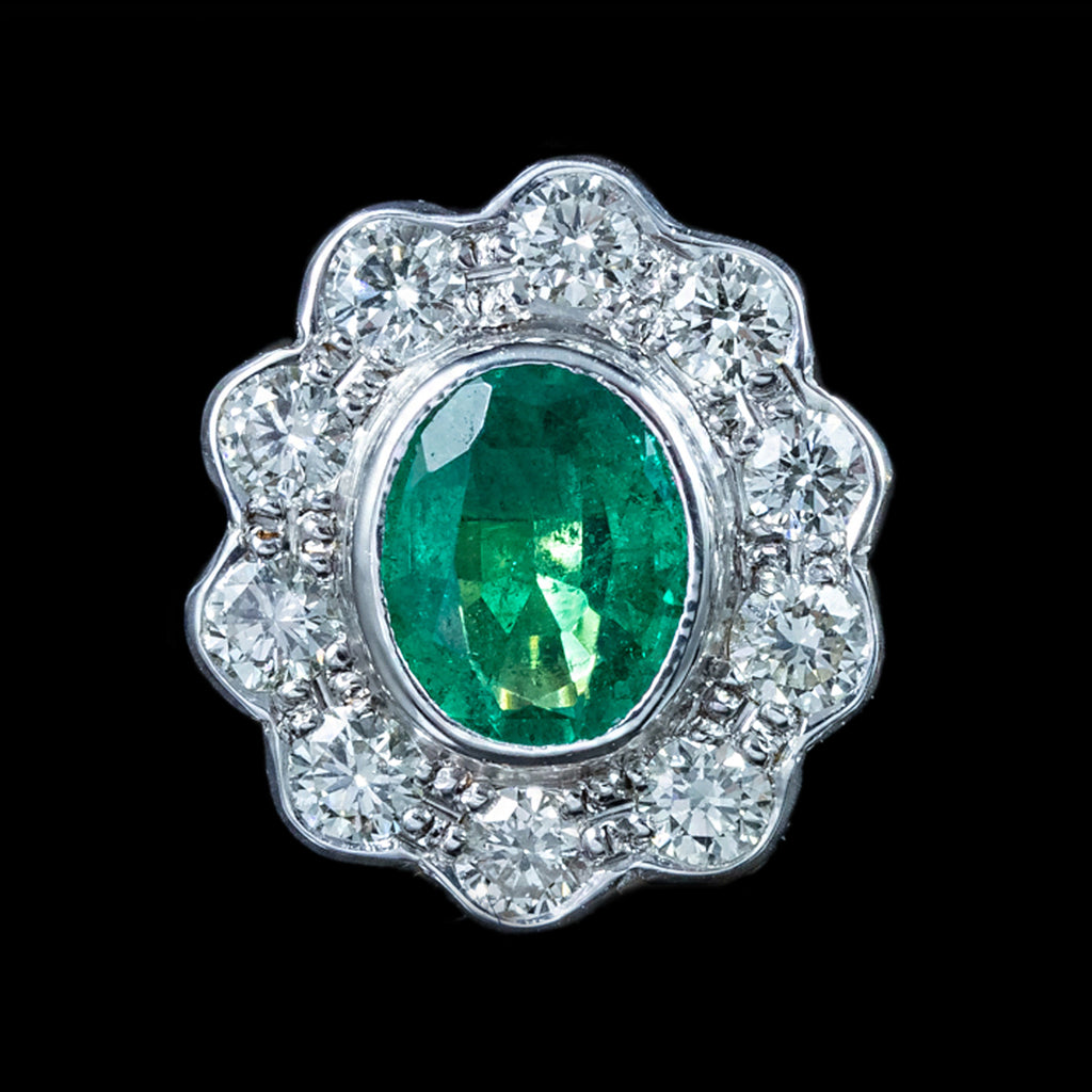 Edwardian Style Emerald Diamond Cluster Earrings 18ct Gold 0.60ct Emeralds 