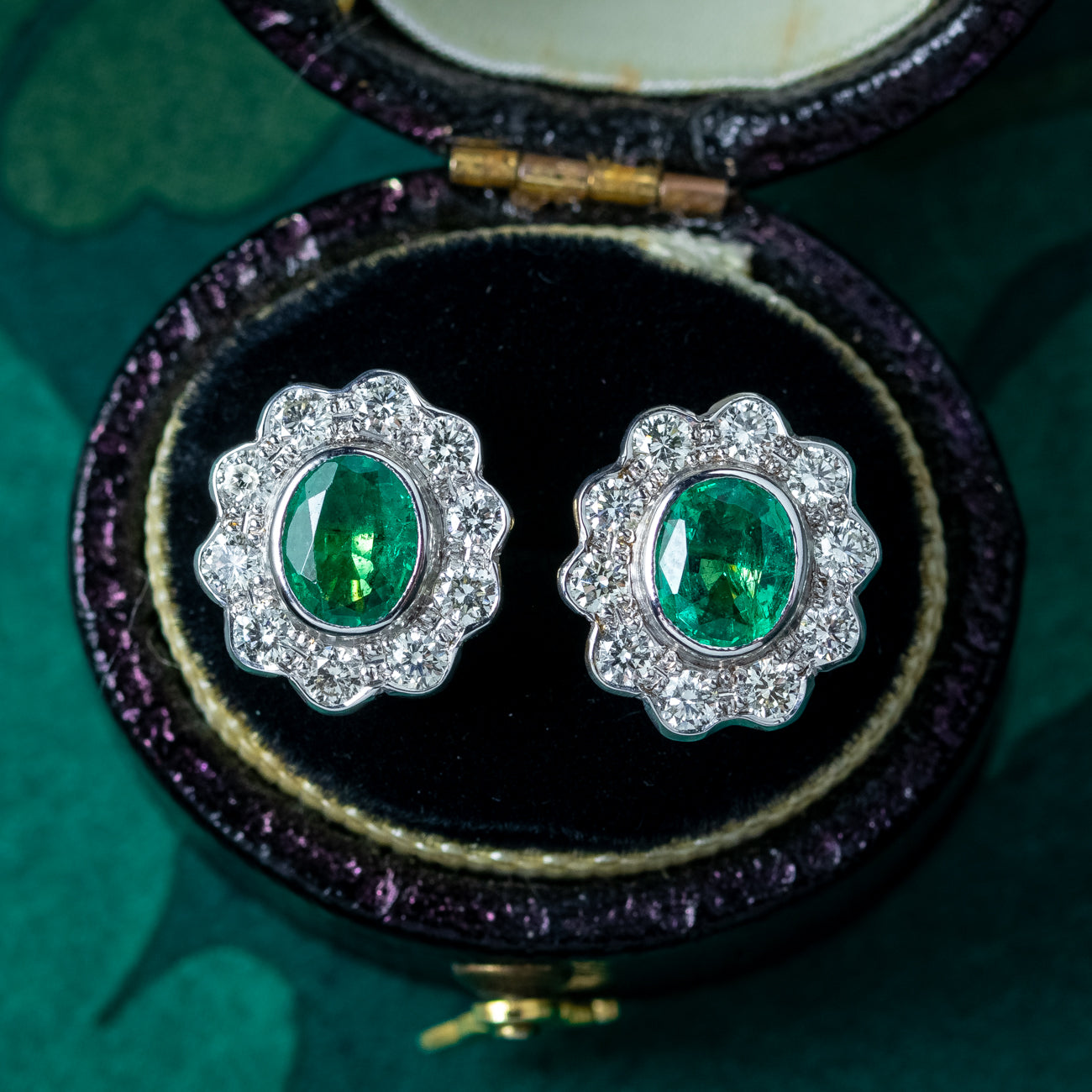 Edwardian Style Emerald Diamond Cluster Earrings 18ct Gold 0.60ct Emeralds Secondary image