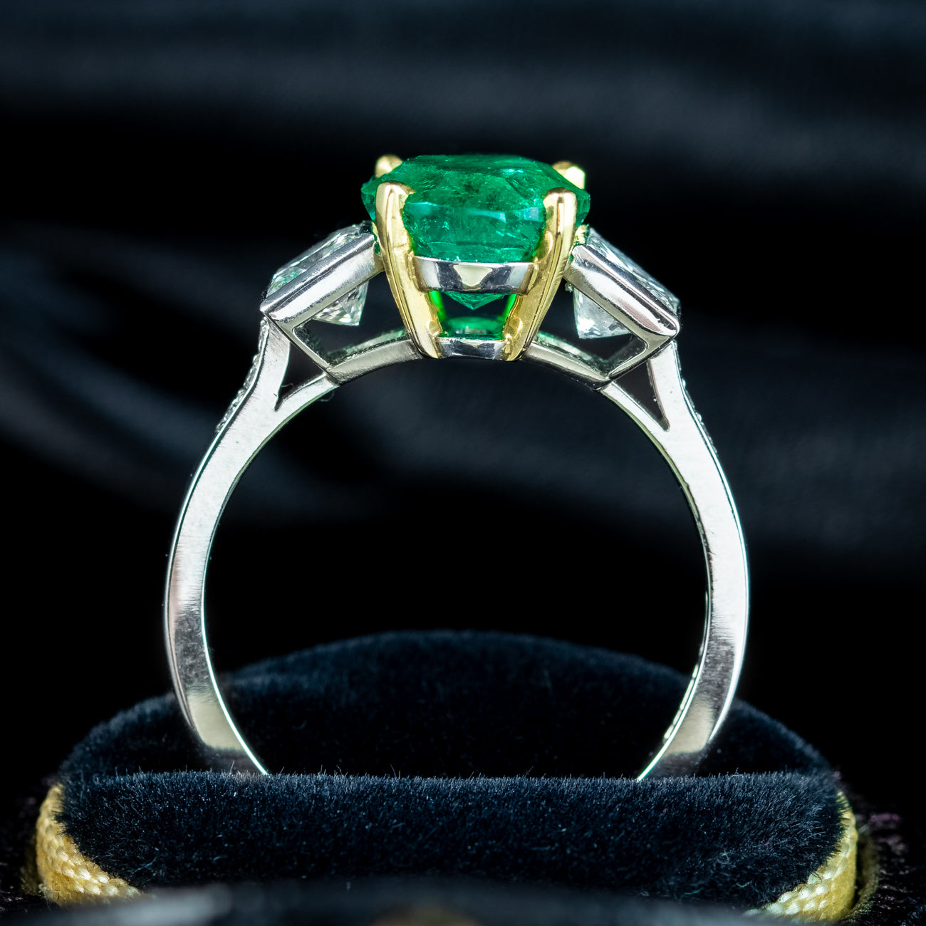 Art Deco Style Emerald Diamond Trilogy Ring 2.51ct Emerald With Cert Secondary image