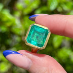 Art Deco Style Emerald Solitaire Ring 6.21ct Colombian Emerald With Cert