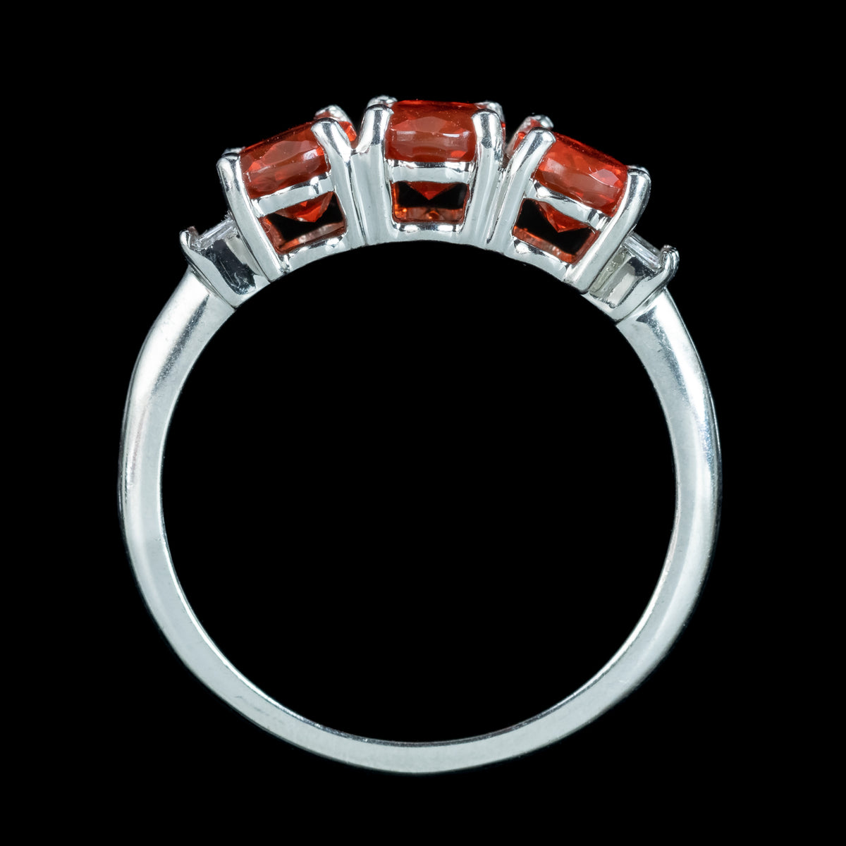Art Deco Style Fire Opal Diamond Trilogy Ring 1.8ct Total
