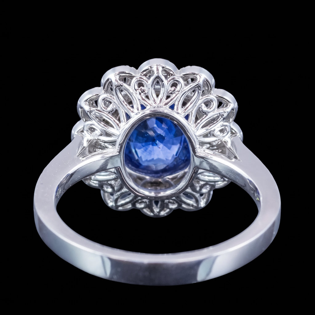 Edwardian Style Sapphire Diamond Daisy Cluster Ring 2.58ct Sapphire 