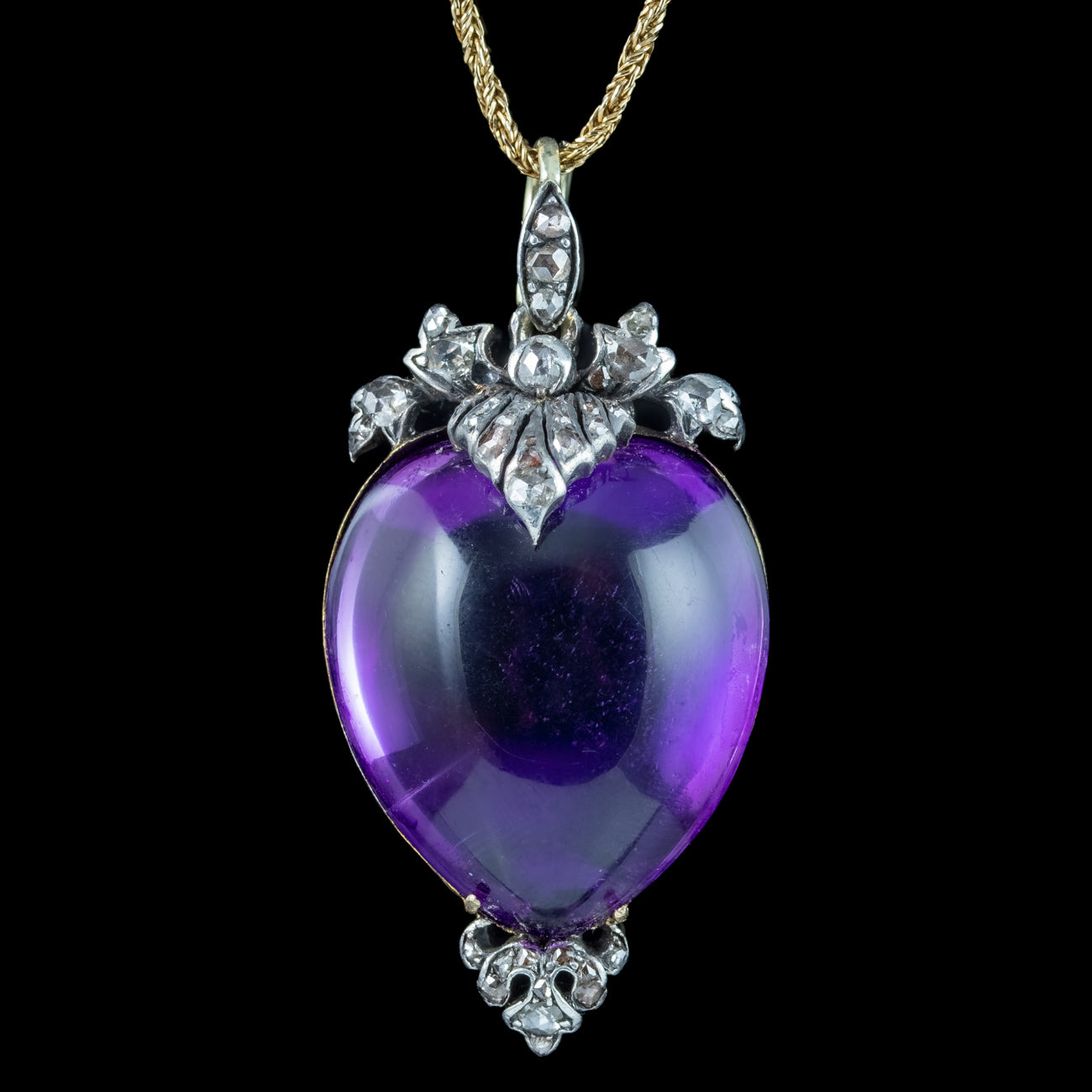 Antique Georgian Amethyst Heart Diamond Pendant Locket Necklace Secondary image