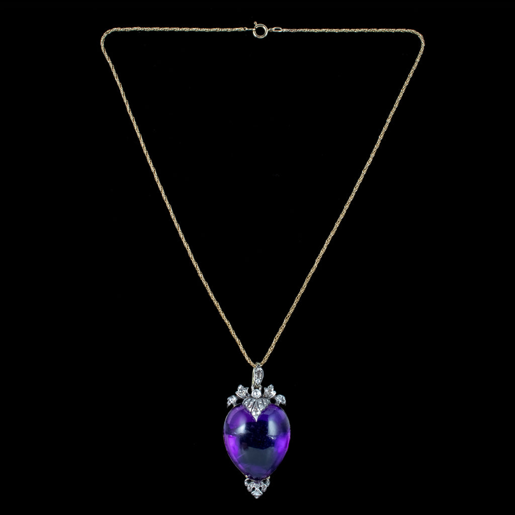 Antique Georgian Amethyst Heart Diamond Pendant Locket Necklace