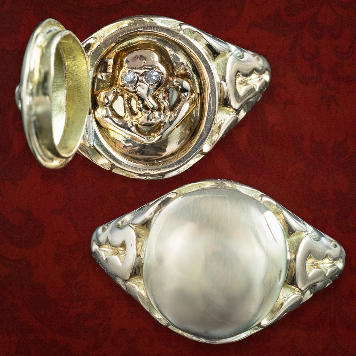 Georgian Style Memento Mori Locket Ring With Diamond Skull  Main image
