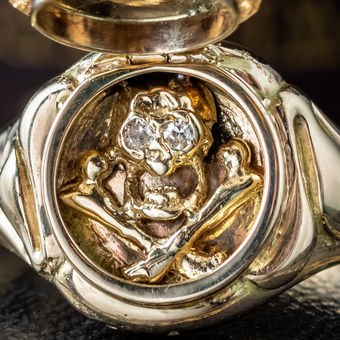 Georgian Style Memento Mori Locket Ring With Diamond Skull Secondary image