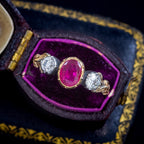 Georgian Style Ruby Diamond Trilogy Ring 0.85ct Ruby