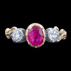 Georgian Style Ruby Diamond Trilogy Ring 0.85ct Ruby
